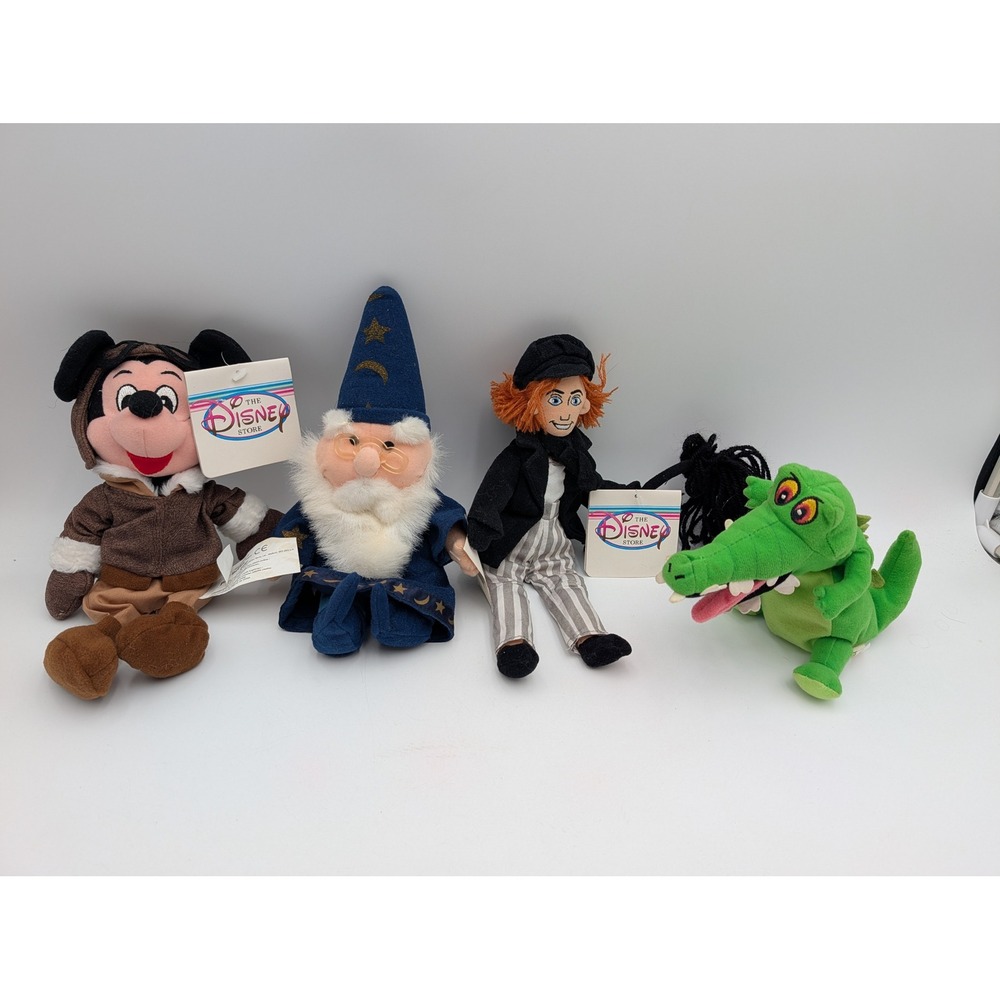 Disney Plush Bean Bag Pilot Mickey Merlin Bert Croc Lot of 4